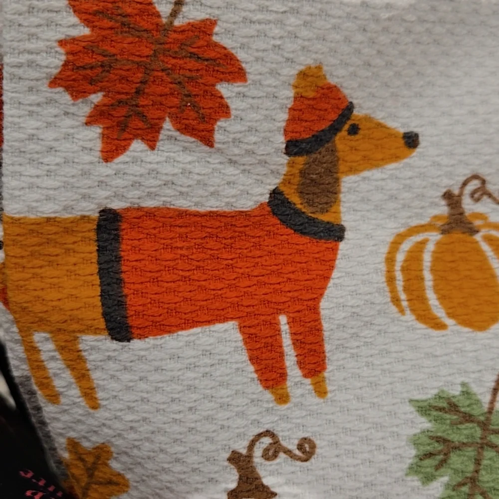 Casaba Dachshund Weiner Dog Kitchen Towel Set Fall Autumn Schnauzer